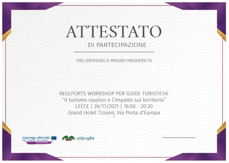 L'attestato di partecipazione dei workshop REGLPORTS