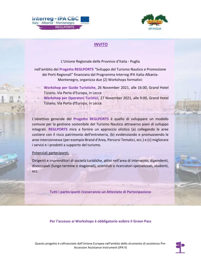 L'invito a REGLPORTS — due workshop formativi — Lecce, 26 e 27 novembre 2021